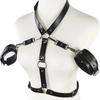 Sexy Women'S Black Leather Collar And Wristband With Integrated Adjustable Belt