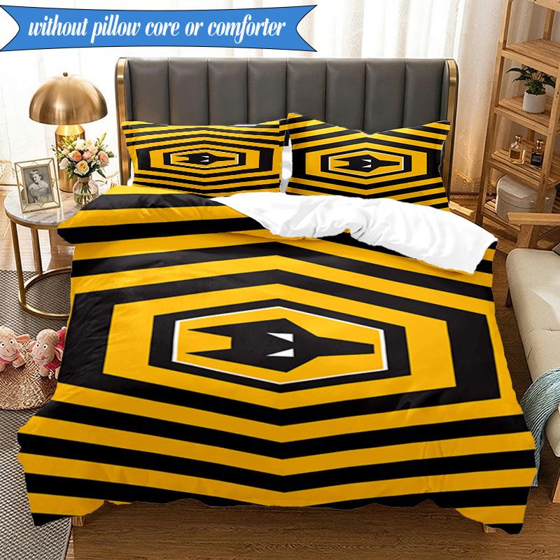 3PCS Wolves Team Emblem Printed Soft Bedding Set,Including 1pc Duvet Cover And 2pcs Pillowcases Perfect for Bedroom, Dormitory, Fan Gift