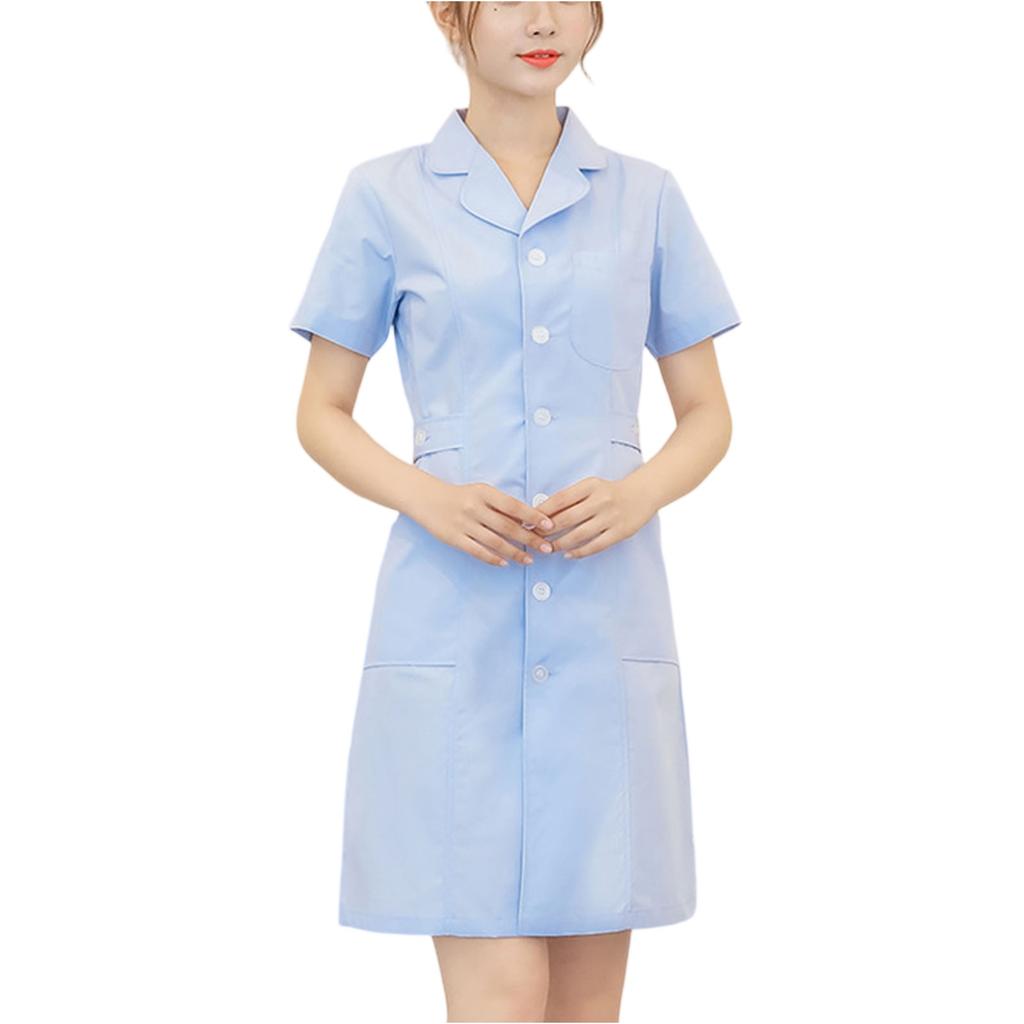 Women's Fashion Up And Down Round Neck Short Sleeve Solid Color  Uniform Dresses
