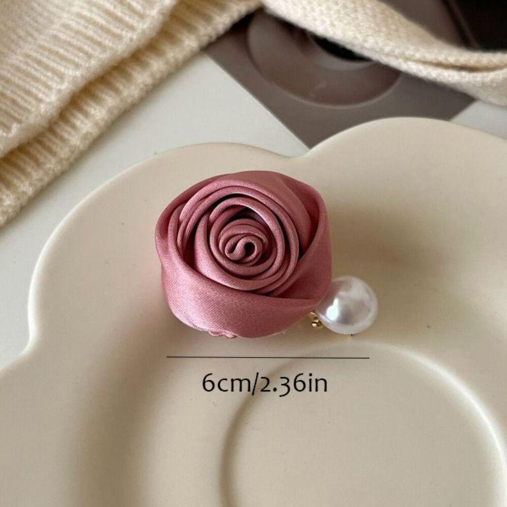 Flower Rose Hair Clips Korean Style Pearl Barrettes Elegant Silk Satin Hairpin  Women
