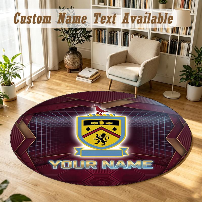 Round Rug Custom NameBurnley Football Pattern Non Slip Carpet Home Floor Decor