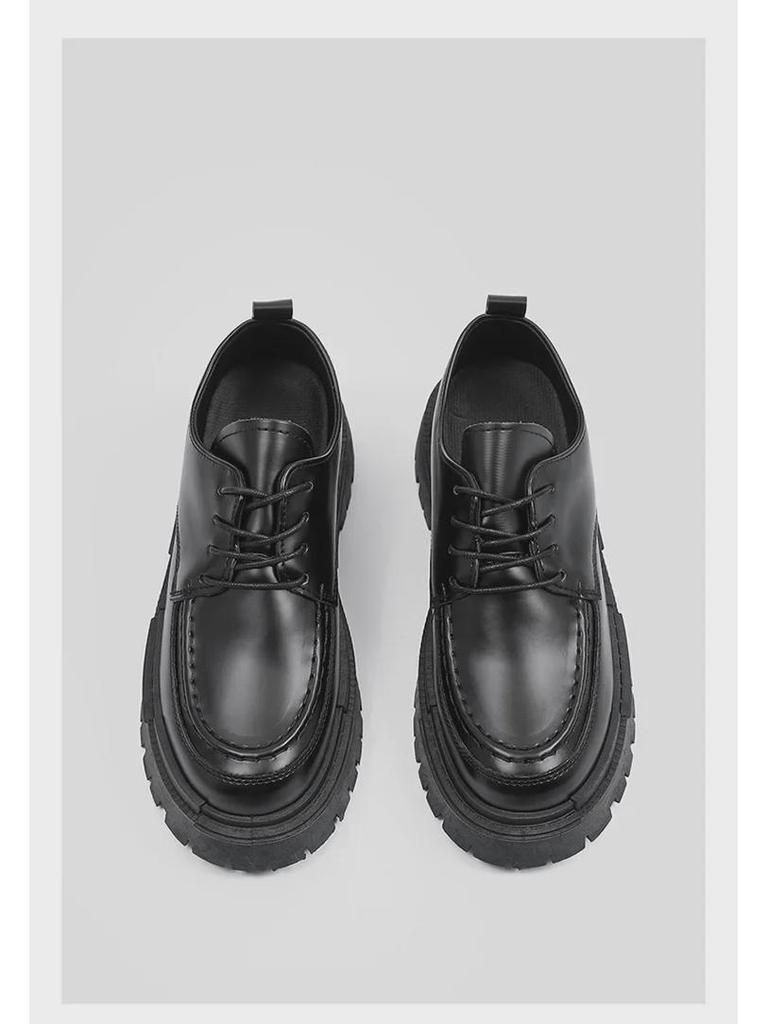 Men's Casual Black Leather Shoes - Autumn British Style, Thick Sole, Heightening Design, Fashionable College Footwear