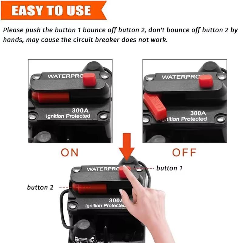 30A - 300A 12 - 48V DC IP67 Waterproof Circuit Breaker with Manual Reset Button for Car/Yacht/RV