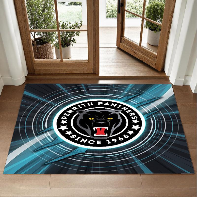 Penrith Panthers Design Crystal Velvet Rug Soft Decorative Mat for Bedroom Entrance
