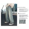 Washed distressed straight loose-fit men's jeans, new four-season vintage silhouette, trendy casual long pants