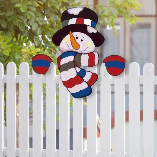 Snowman Fence Peeker Christmas Decoration Funny Wooden Christmas Fence Ornament Cute Snowman Peeking Yard Sign for Courtyard Wall