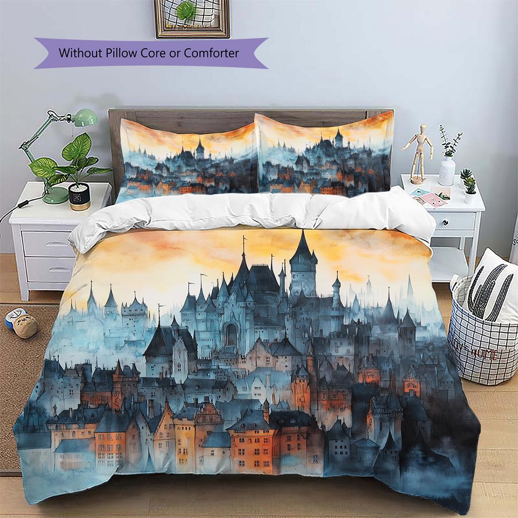 Sky Castle Pattern Bedding Quilt Set  Home Decoration  Gift (1 * Duvet Cover + 2 * Pillowcase  Without Core)
