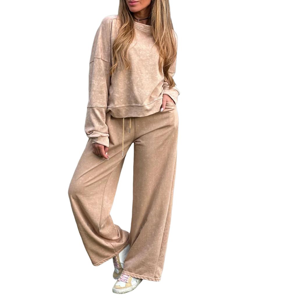 Women's Fashion Two-piece Solid Color Long-sleeved Sweatshirt Trousers Casual Set