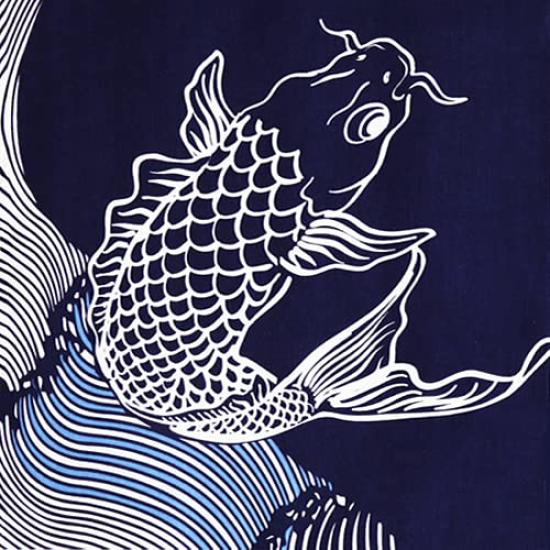 Dyeing Anbo Hand Towel Flowing Waves and Navy Authentic Made in 35cm x 100cm "Sometsuke Carp" Blue, Dyed, 100% Cotton, Tokuoka, Japan,