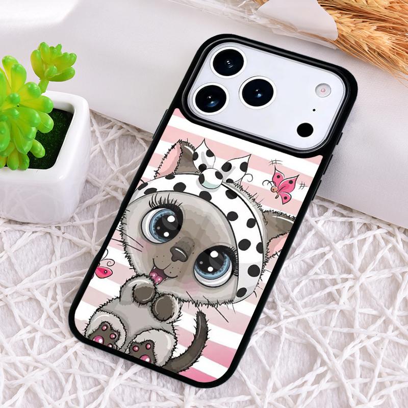 Cartoon Cat Kitten Phone Case for iPhone 17 Air 16 15 11 12 14 13 Pro Max Shockproof Cover