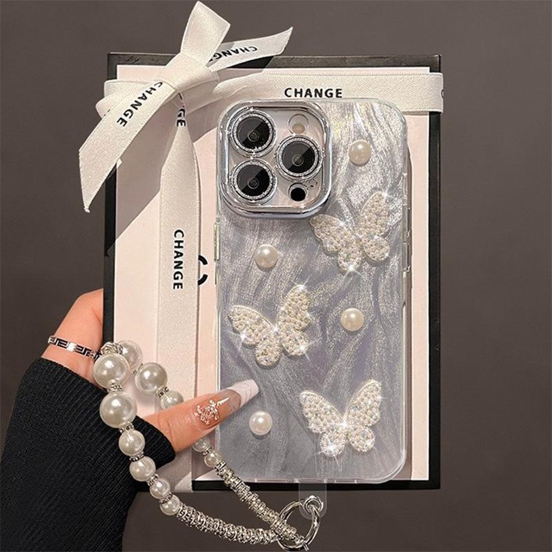 Pearl Butterfly Silver Gray Mobile Phone Case for IPhone16pro Lens All-inclusive Anti-fall for Apple 17AIr High-end