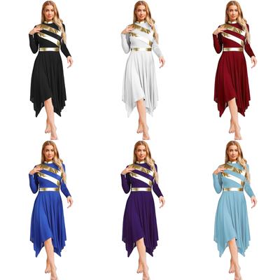 Long Sleeve Worship Tunic Dress for Women Metallic Patchwork Lyrical Dance Costume