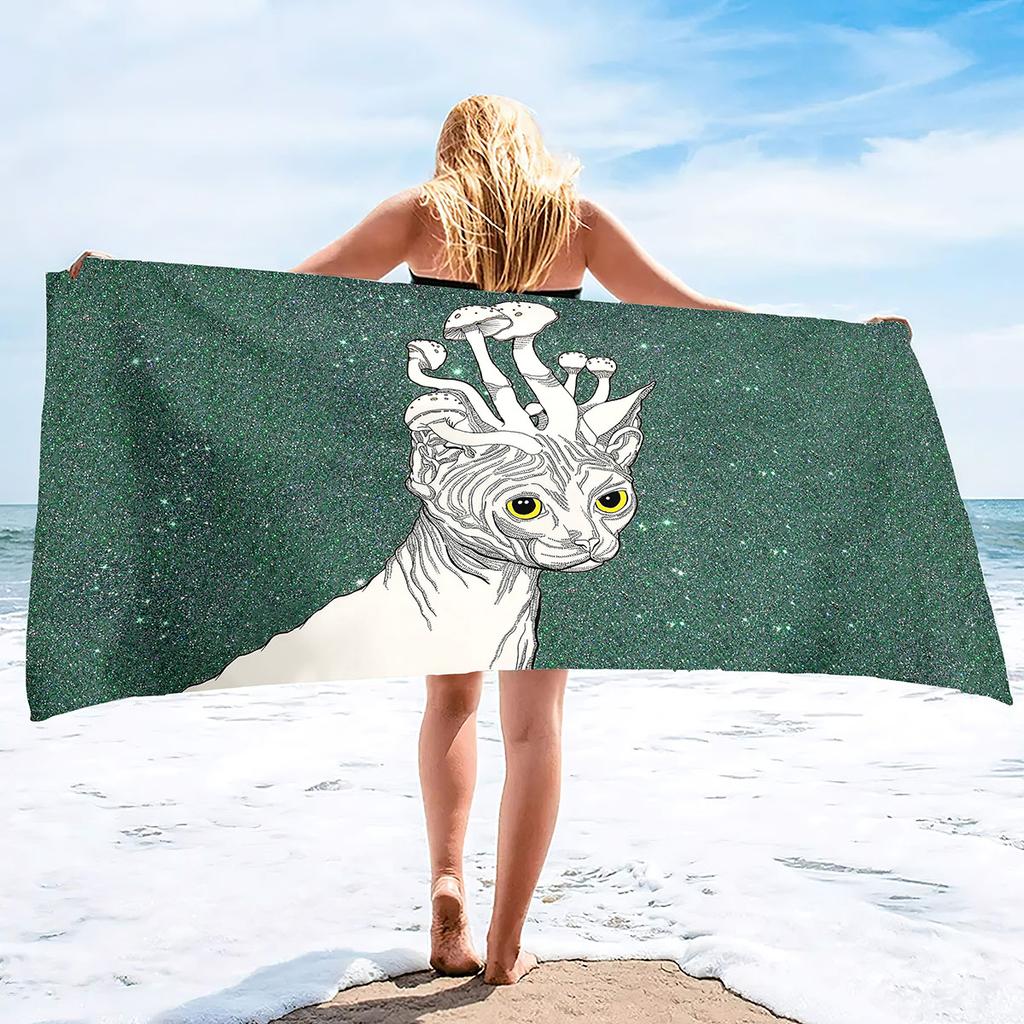 Adult Oversized Beach Towel Sphynx Cat Sand Proof Microfiber Woman Beach Towel Quick Dry Lightweight Travel Towel for Pet Lovers