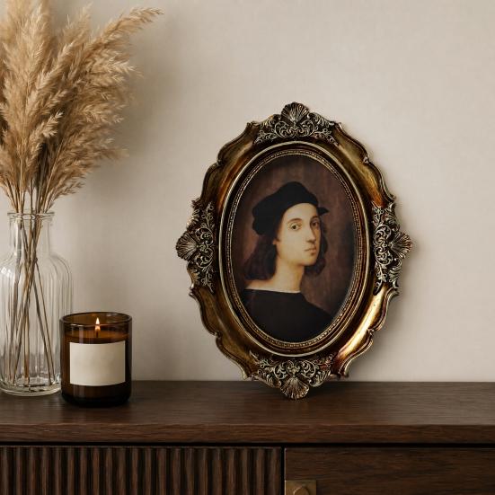Vintage Oval Picture Frame with Embossed Design Tabletop/Wall Mount Retro Po Frame