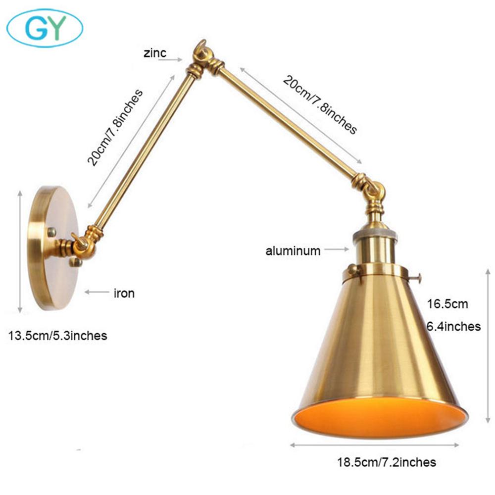 Adjustable Antique Industrial Long Swing Arm Black Wall Lamp Lights Brown Brass Retro Lighting For Bedroom Sconce Fixture