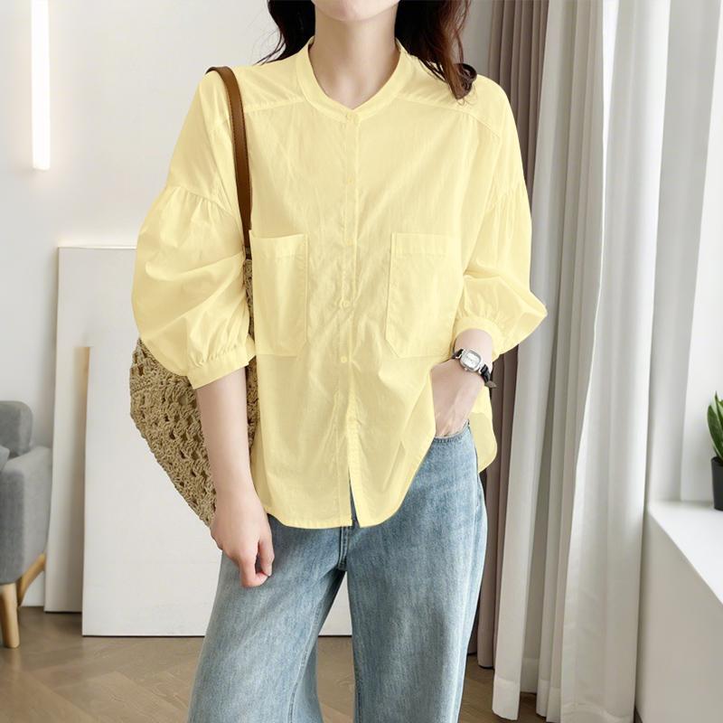 ZANZEA Women Casual Round Neck Loose 3/4 Sleeve Blouse