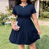 European & American Women's Solid Color Ruffle Hem Short Sleeve T-shirt Dress, Casual Fashion (2026)