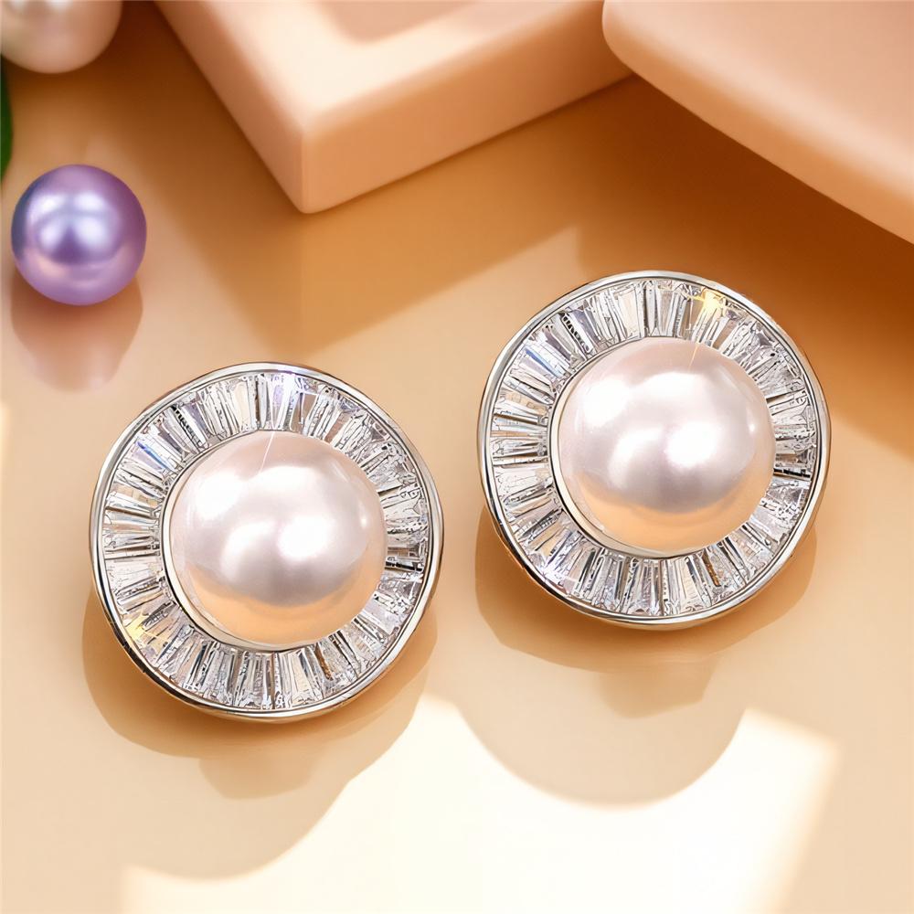 Luxury Female White Zircon Pearl Stone Stud Earrings Vintage Gold Color Wedding Party Gift Jewelry For Women