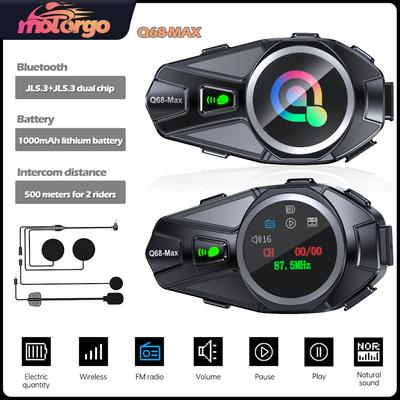 Motorgo Q68-MAX Bluetooth Motorcycle Helmet Intercom Headset with TFT Color Screen, 500m Range, FM Radio, IP56 Waterproof