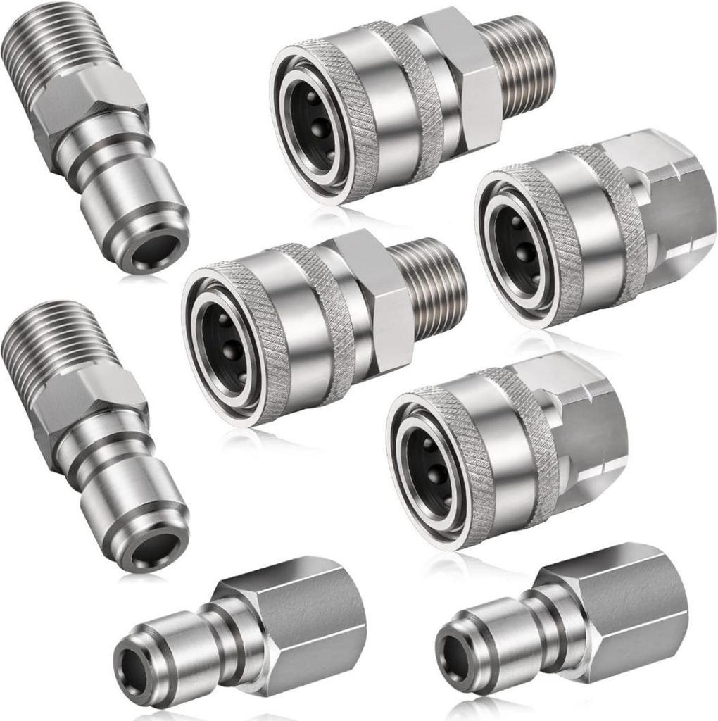 Stainless Steel NPT 3/8 Quick Connect Adapter Set for Pressure Washer and PA Bottle