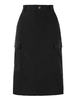 חצאית קרגו בגזרה גבוהה לנשים Allegra K, חצאית מידי מקורדרוי עם גב אלסטי וכיסים, שחור, מידה M