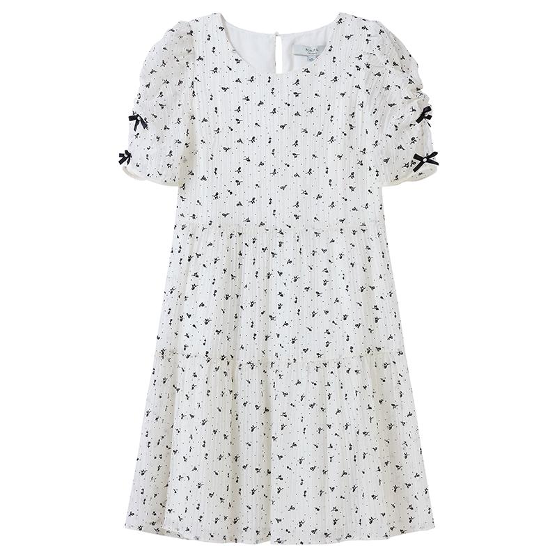 Qiusbiyiren Sweet Floral Puff Sleeve Midi Dress M