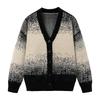 New Gradient Tie Dye Knit Cardigan Women Lazy Style Loose V Neck Sweater Fashion Casual Daily Knitted Outerwear Open Front Tops