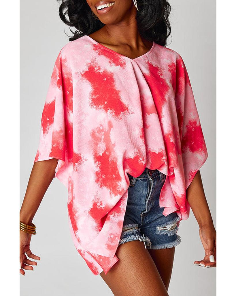 Azura Exchange Red Plus Size Tie-dye Print 3/4 Sleeve Tunic Top
