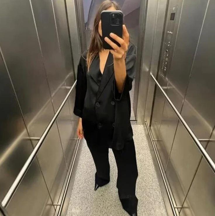 Europäisches und Amerikanisches Damen Freizeit-Blazer und Lange Hosen Set - Knitter-Stil
