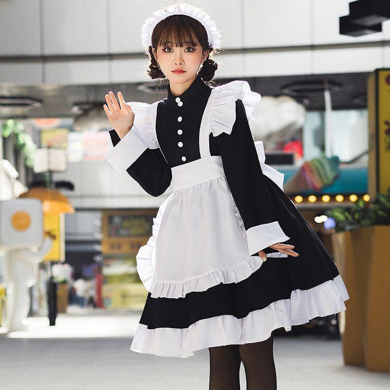 Black and White Maid Outfit, Japanese Gothic Style, Medium-Sized Women's Clothing, Lolita Maid Outfit, Stage Costume