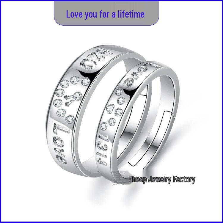 Adjustable Couple Rings: Korean Style White Gold Plated Valentine's Jewelry