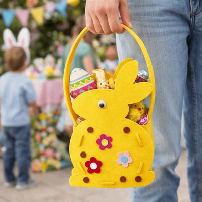 Festival Present Felt Easter Egg Basket Large Capacity Colorful Eggs Cookie Gift Bag Cartoon Rabbit Candy Bags Party Decoration