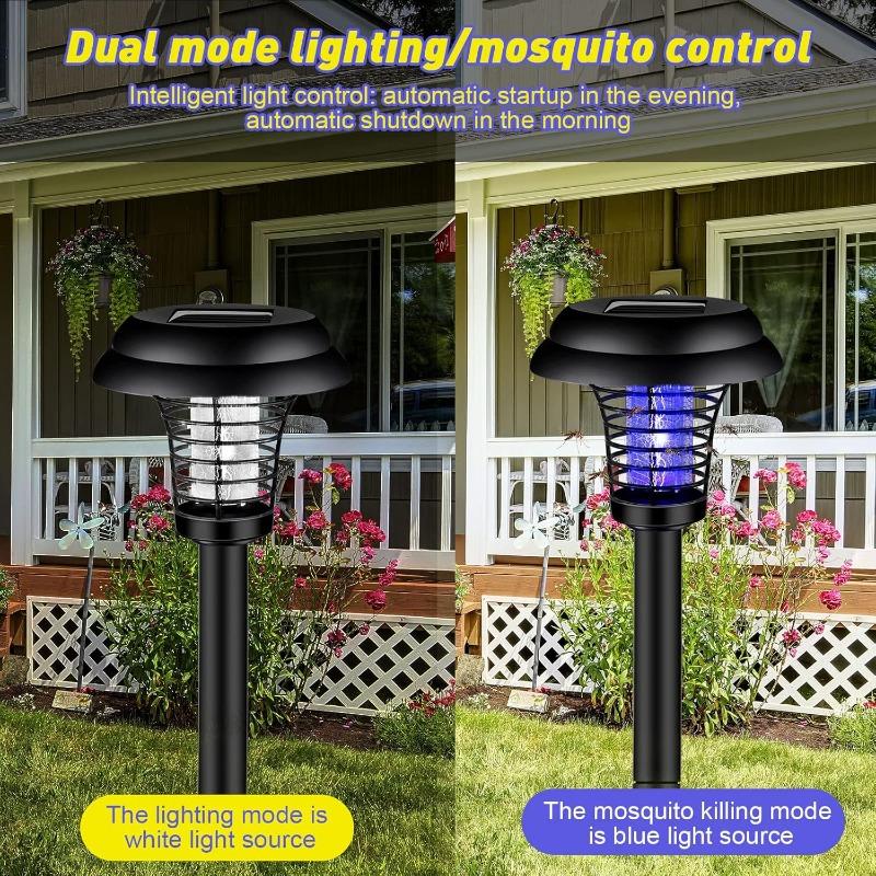 4Pcs Solar Bug Zapper Waterproof Mosquito Killer and Lighting Repellent Lamp for Indoor Outdoor Use Garden Patio Purple and White Light(Plastic,Black)