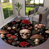 1PC Skull Flowers Non-Slip Floor Round Carpet, Office, Family, Bedroom, Large Area Rug Indoor Rugs, Durable Polyester-L0352
