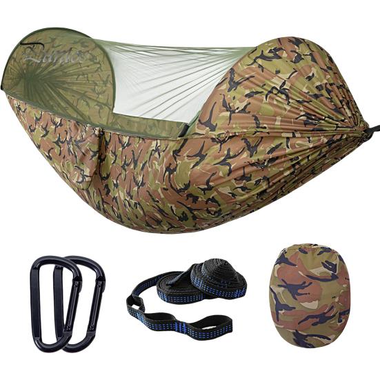 Outdoor Hammock Strong Load-bearing Solid Straps Easy Installation Auto Opening Anti-Mosquito Net Portable Swing with Anti-mosquito Camping Equipment