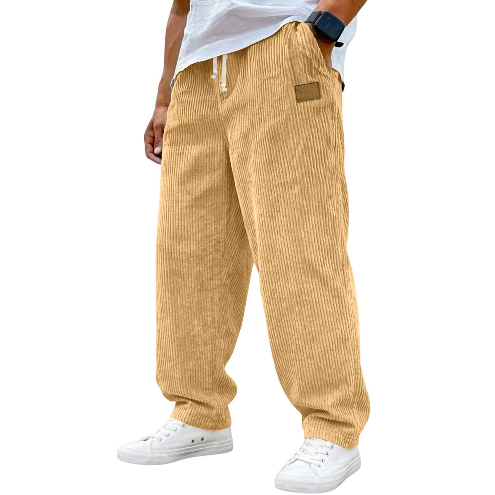 

Mens Corduroy Loose Fit Trousers Casual Drawstring Waist Wide Leg Pants Relaxed Fit Corduroy Pants with Pockets for Everyday Wear XL жовтий