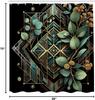 Tenda da Doccia con Foglie di Eucalipto, Ornamento Geometrico a Rombo Ispirato all'Art Déco, Aspetto Botanico, Tessuto in Stoffa Bagno D