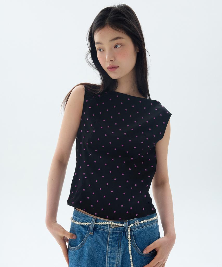 LEMONE Dot Boat Neck Blouse