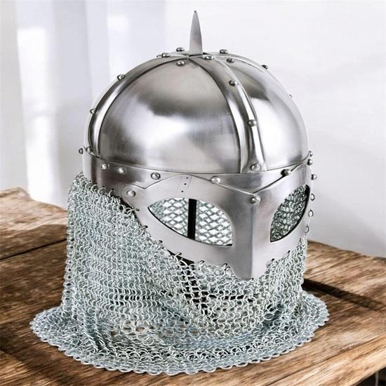 Medieval handmade Viking Helmet with chainmail Medieval Norman Knight Battle Armor Costume Helmet gift for halloween