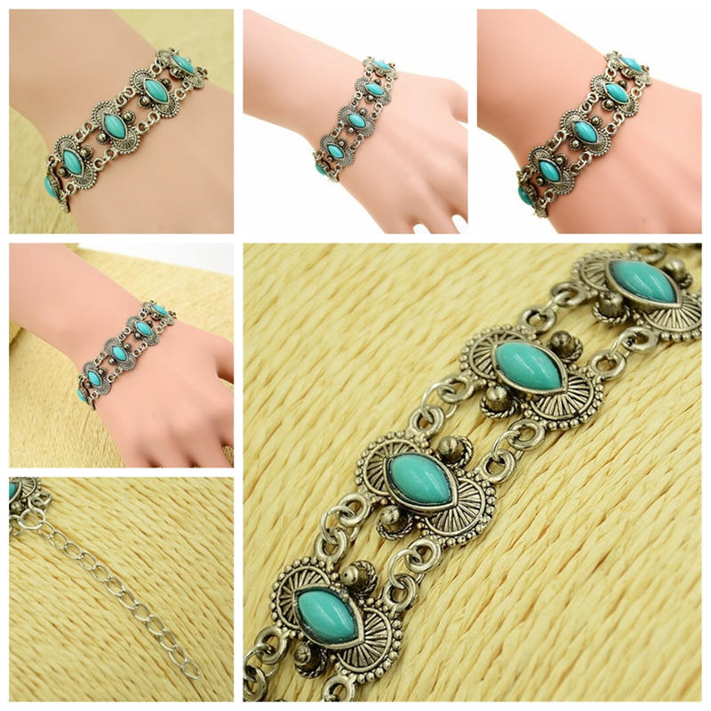 Sexy Boheemse Mode Vrouwen Zilveren Turquoise Bangle Armband Polsband Sieraden