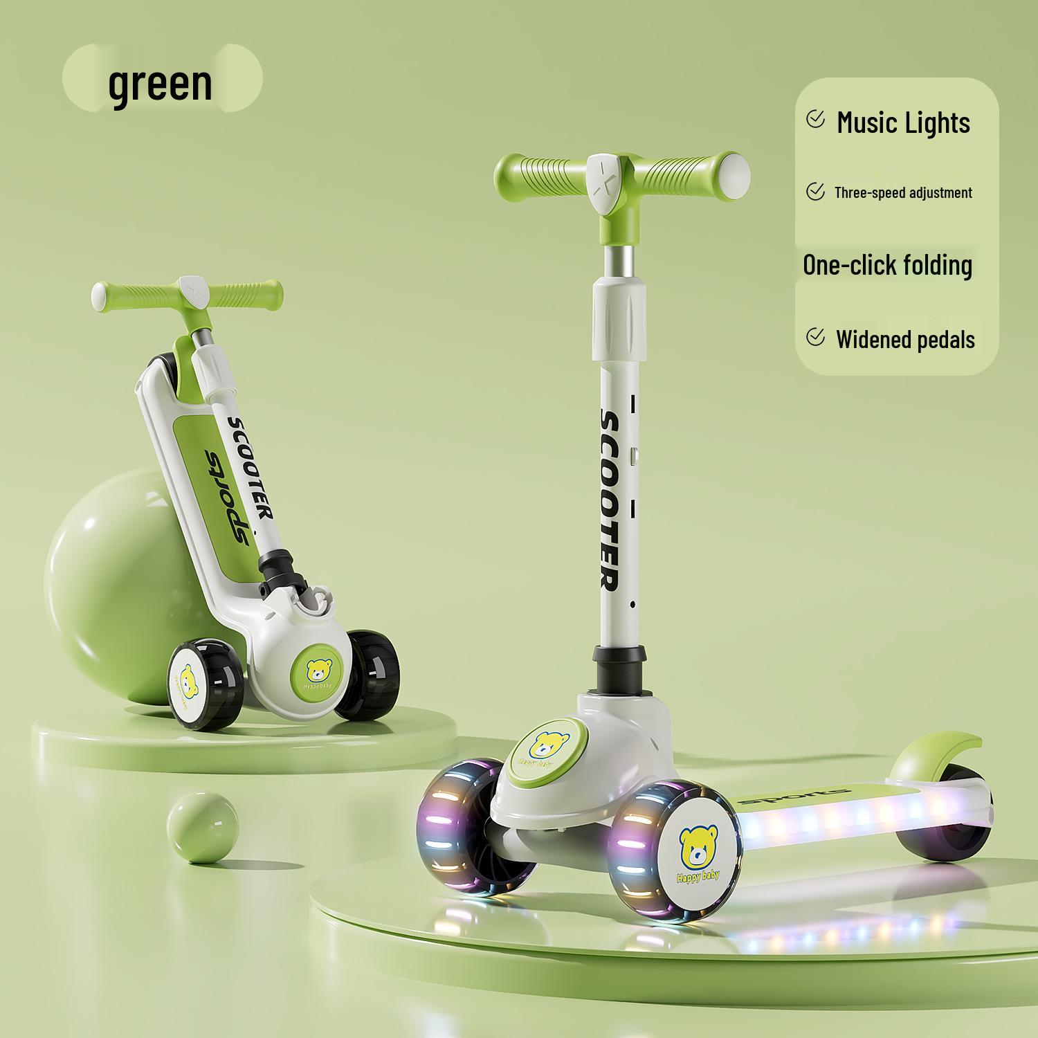 Cross-Border 3-in-1 Kids  Scooter: Foldable Ride-on, Push Scooter, Walker with Lights & Music