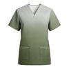 Women's Stretch Quick-Dry V-Neck Short Sleeve Workwear Top with Gradient Print & Pockets