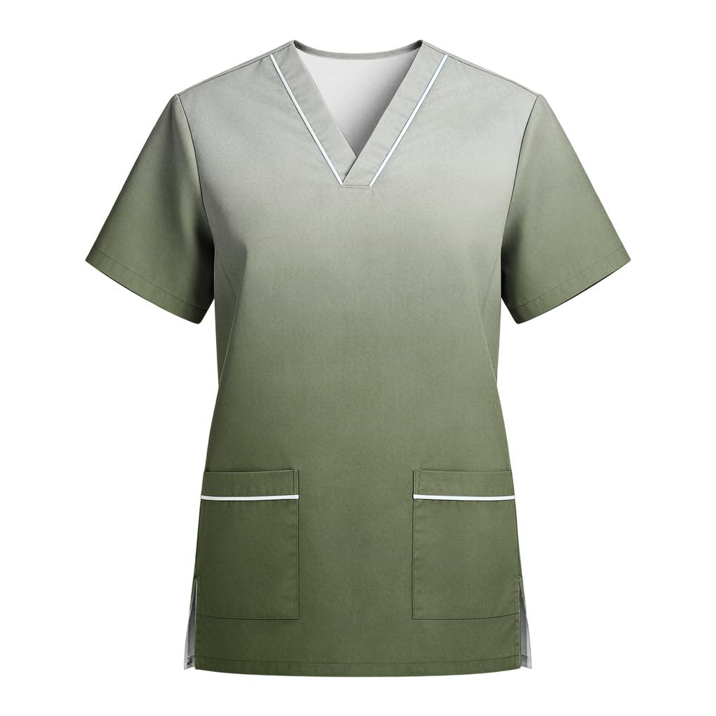 Women's Stretch Quick-Dry V-Neck Short Sleeve Workwear Top with Gradient Print & Pockets