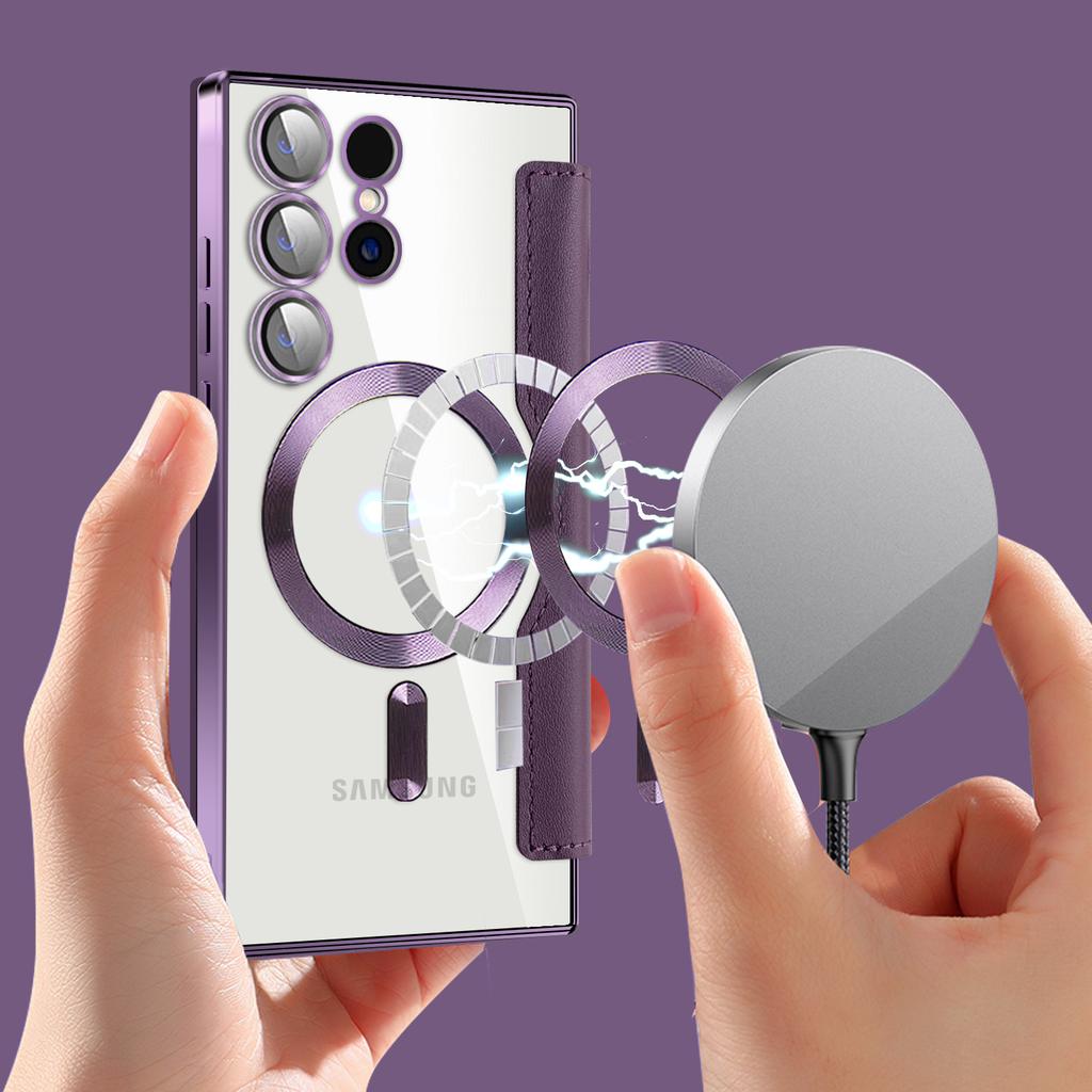 Samsung S25FE Electroplated Gold Shield Magnetic Leather Case Mobile Phone Case A56 Full Cover Flip Cover Protective Case