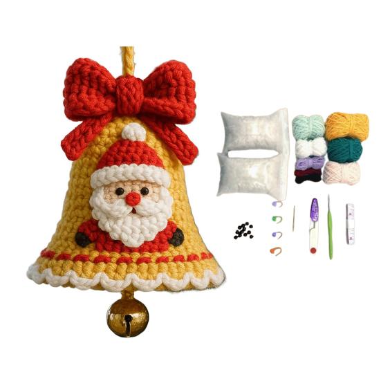 DIY Knitted Santa Claus Bell Ornament Handmade Christmas Tree Decoration Holiday Crochet Accessories for Craft Lovers