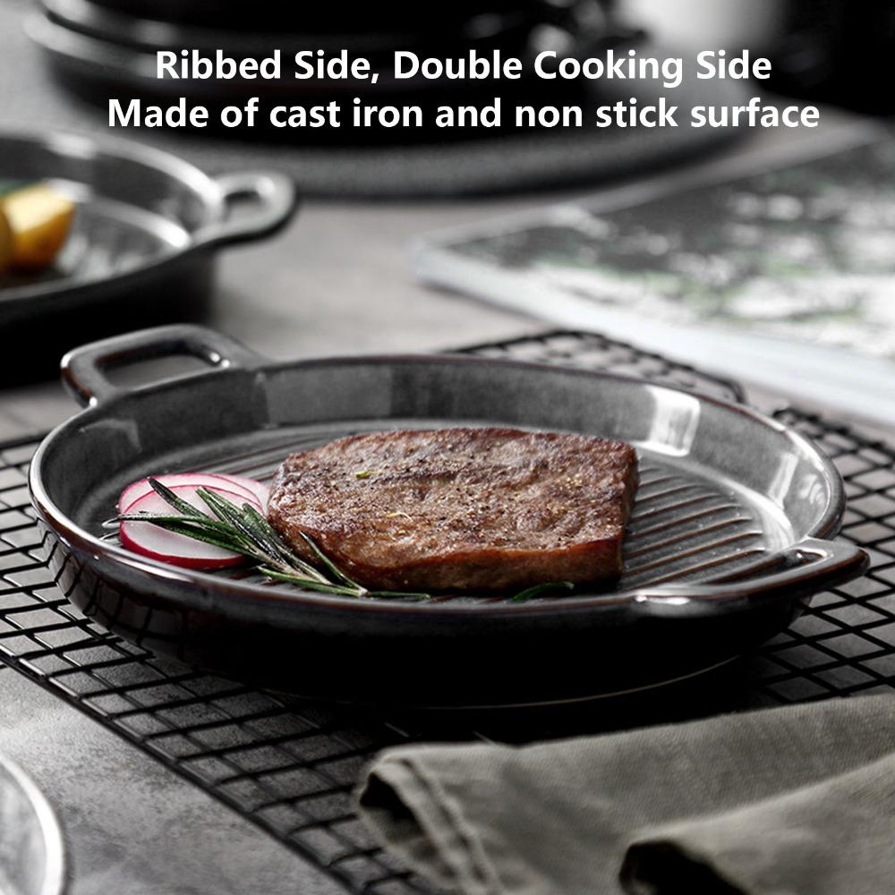 Ribbed Surface Grill Pan Round Flat Bottom Stovetop Griddle Practical Barbecue Pan  Barbecue Steak
