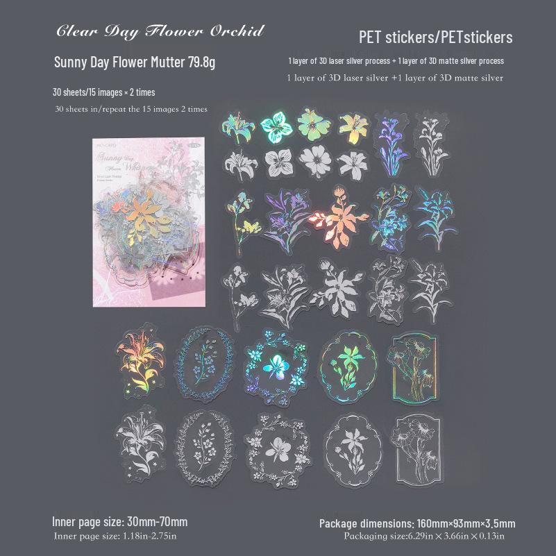 

Mò Mò PET 3D Silver Sticker Pack: Silver Light Floating Dreams Series - Retro Artistic Decoration (6 Styles)