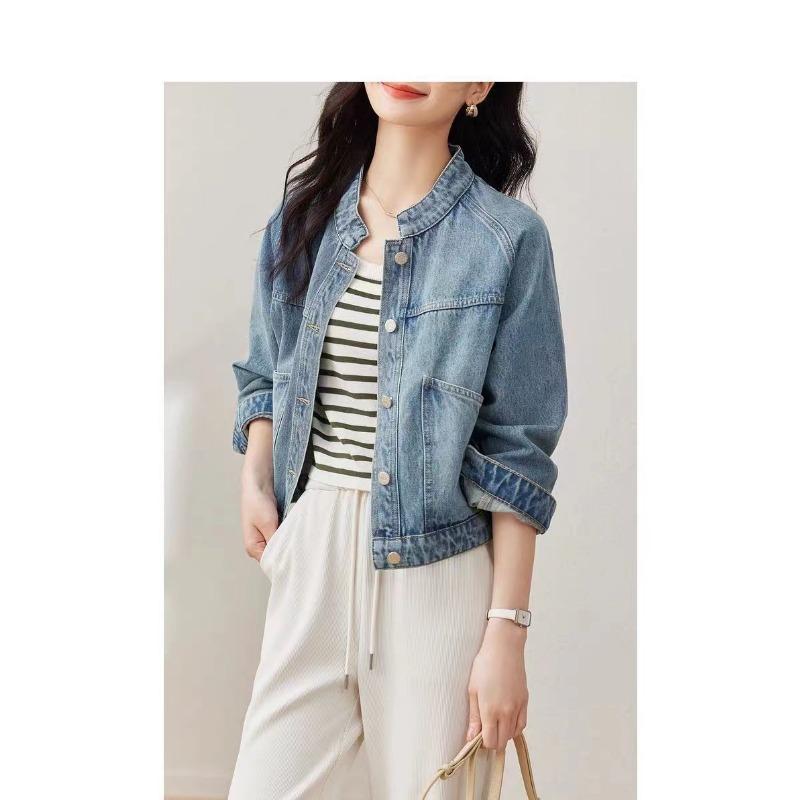 Women S Vintage Washed Denim Short Jacket Long Sleeve For Petite Women