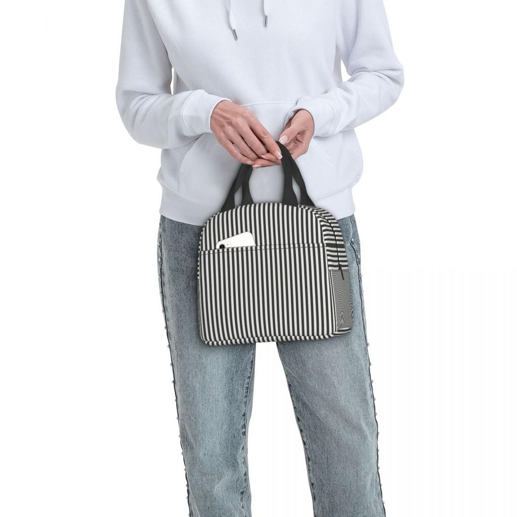 Vertical And Horizontal Diagonal Stripe Design Pattern Insulated Lunch Bag for Women Children Food Boxes Thermal Lunch Box Tote