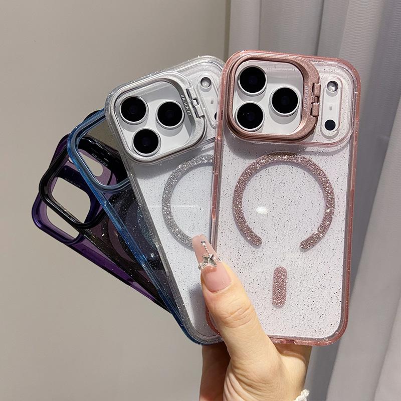 Luxury Clear Bling Magnetic Shockproof Phone Case for IPhone 17 15 16 14 13 12 Pro Max 17 Air for Magsafe Stand Protector Cover